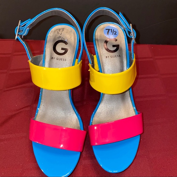 🔥G by Guess Multicolor Pink, Yellow & Blue Wedge Like New 7.5 CUTE! 🌺3xHost Pick - Picture 4 of 11